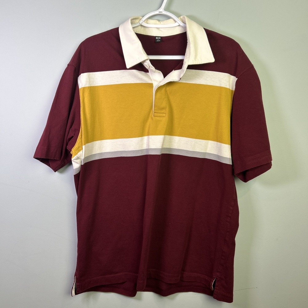 Uniqlo Preppy Striped Rugby Polo Shirt Green Navy Pink Casual Short Sleeve Large